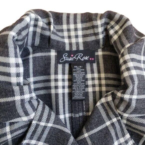 Susie Rose Womens Black & White Plaid Double-Breasted Peacoat Jacket - Picture 3 of 6